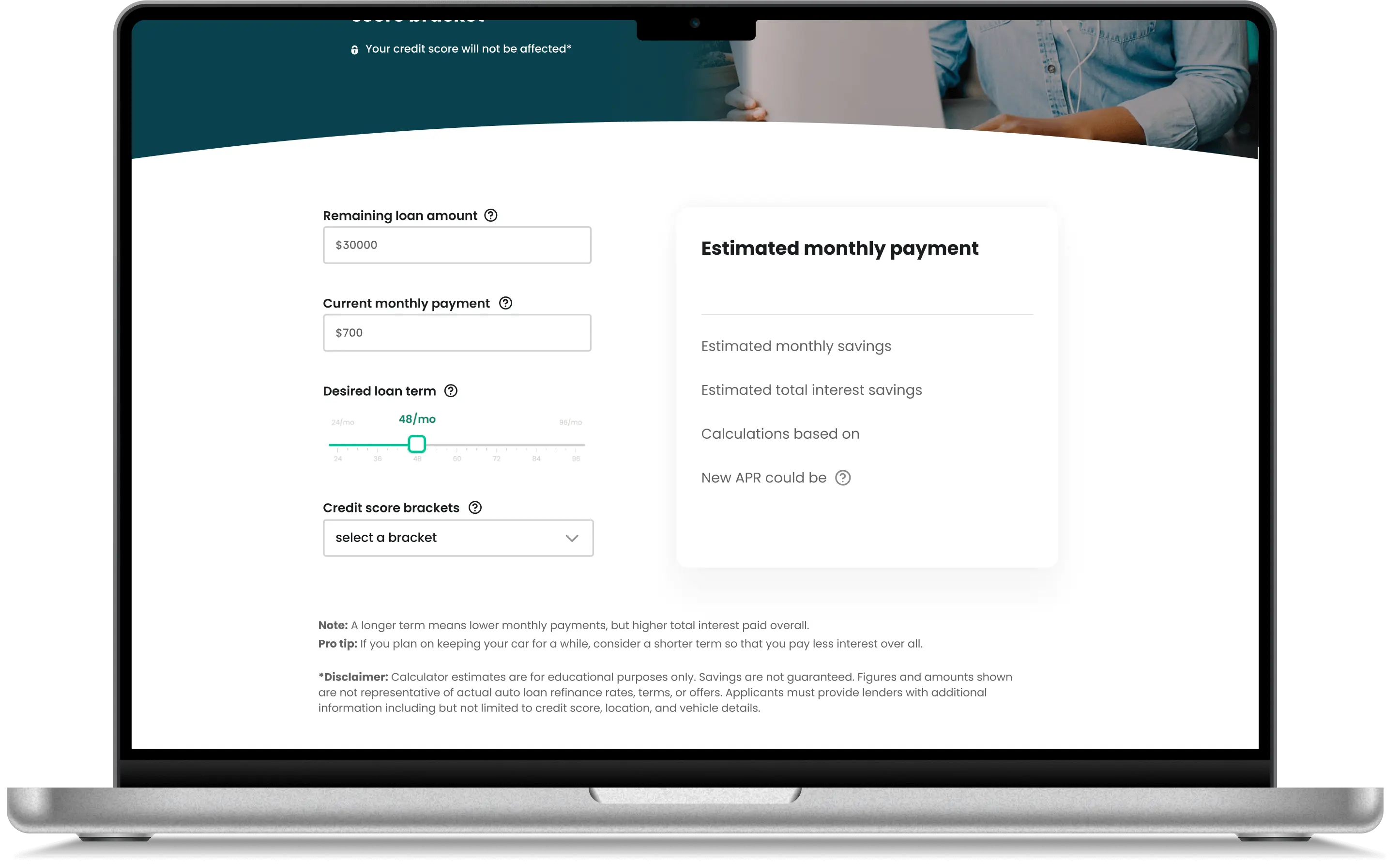 Auto Loan Refinance Calculator - empty calculator
